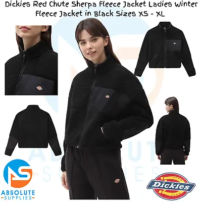 Buy  Dickies Red Chute Sherpa Fleece Jacket Ladies Winter Fleece Jacket In Black • 29.99£