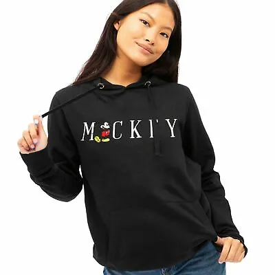 Buy Official Disney Ladies Hoodie Mickey Mouse Multi Title Embroidered Black S - XL • 24.99£