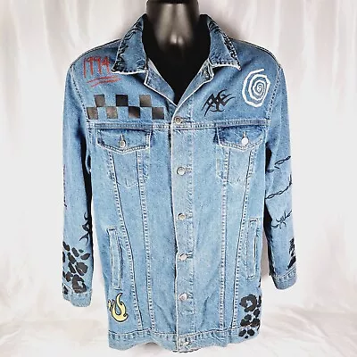 Buy RARE Disturbia Blue Denim Jacket Coat Oversized Small Alternative Funky Punk • 69.99£