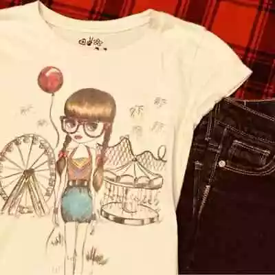Buy Balloon Fair Ferris Wheel Girl School Outfit Top Shirt - Ballerina Denim Jeans 8 • 30.71£