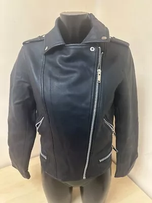 Buy Ladies MANGO Faux Leather Black Biker Jacket Size M CG L50 • 8.99£
