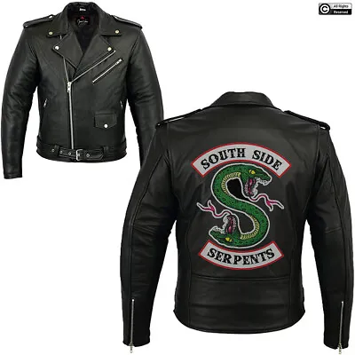 Buy Mens Leather Jacket Black Southside Serpents Riverdale Biker Motorcycle Jacket • 599.99£