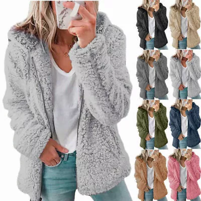 Buy Womens Teddy Bear Fleece Fluffy Hooded Coat Ladies Hoodies  Jacket Zip UpOutwear • 15.99£