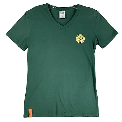 Buy Jagermeister Womens L T Shirt Green Gold V Neck Jager Short Sleeve Cotton Blend • 12.43£