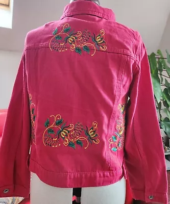 Buy Ladies Red  Custom Embroidered Denim Jacket Size 12 • 75£