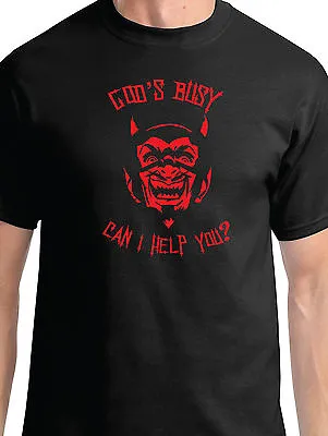 Buy God Is Busy Can I Help You T-shirt Funny Devil Joke Satanic Rock Metal • 13.15£