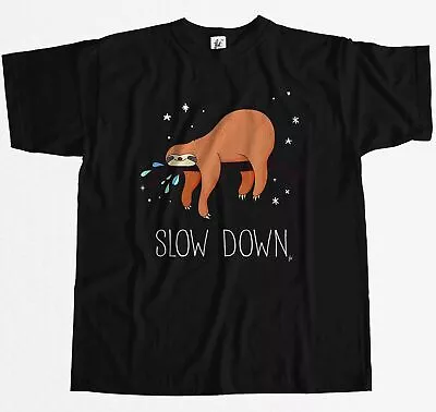 Buy Slow Down Sloth Sleeping In Tree At Night Mens T-Shirt • 7.99£