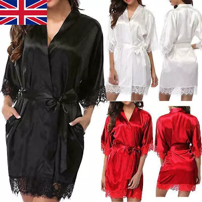 Buy Women Satin Silk Lace Bride Wedding Sexy Bath Robe Night Dressing Gown UK • 3.88£