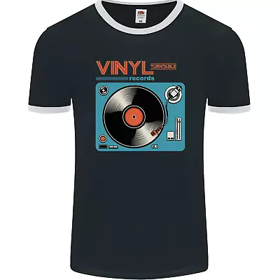 Buy Retro Vinyl Records Turntable DJ Music Mens Ringer T-Shirt FotL • 9.99£