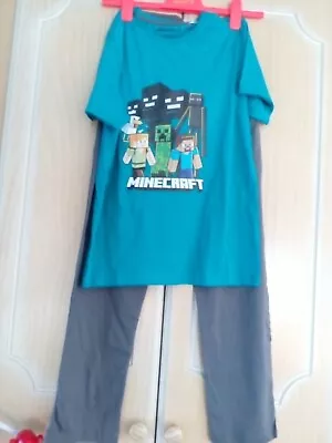 Buy Minecraft Boys Gaming Kids Pyjama Set Grey/teal Size 7-8 Years • 8£