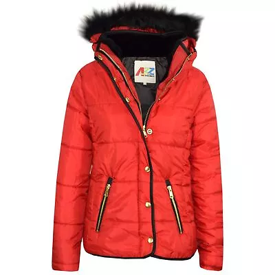 Buy Kids Girls Red Padded Puffer Jacket Bubble Faux Fur Collar Quilted Warm Coats • 10.99£
