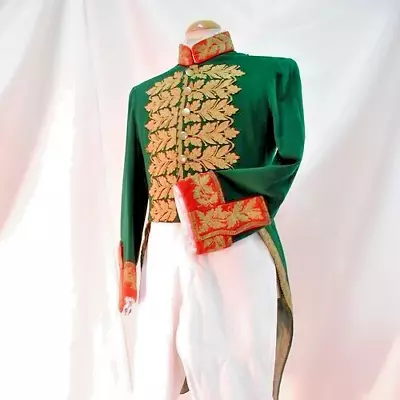 Buy Men's Customized Green Cotton 2 Pc Embroidered Victorian Styled Clothing For Men • 399.99£