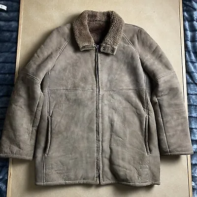 Buy Vintage Genuine Sheepskin Fur Lined Brown Zipped Coat Real Leather Jacket • 38£