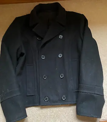 Buy French Connection Black Double Breasted Wool Pea Coat Style Short Jacket Large • 17.99£