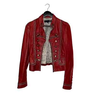 Buy Vintage Y2K Just Cavalli Military Parade Leather Biker Jacket Size 42 Red • 156.71£