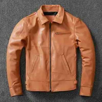 Buy Mens Tan Brown Biker Bomber Motorcycle Aviator Cafe Racer Retro Leather Jacket • 23.32£