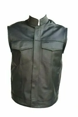 Buy Men Real Leather 10 Pocket Waistcoat Motorcycle Biker Cut Off Waistcoat Jacket • 35.99£