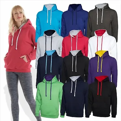 Buy Uneek Unisex Contrast Hooded Sweatshirt Varsity Pullover Hoodie Causal Workwear • 18.99£