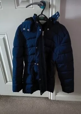 Buy GEORGE Girls Navy Blue Fleece Lined Parka Winter Coat Hooded Jacket Age 11-12 • 6£