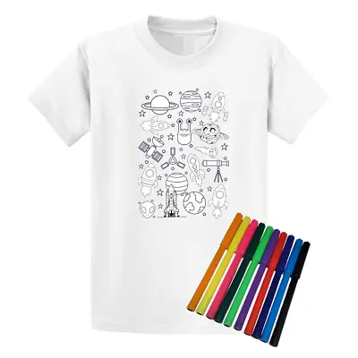 Buy Second Ave Space Planet White T-Shirt Colour In And Wash Out + 10 Pens • 9.95£