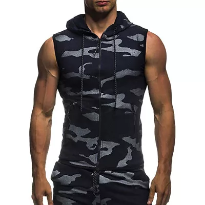 Buy Mens Gym Pullover Vest Sleeveless Casual Hoodie Hooded Tank Tops Muscle T-Shirt/ • 14.63£