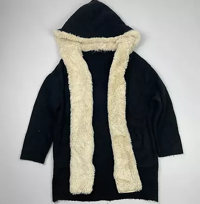 Buy Zara Knit Hoodie Small Black Womens Hooded Open Front Faux Fur • 14.88£