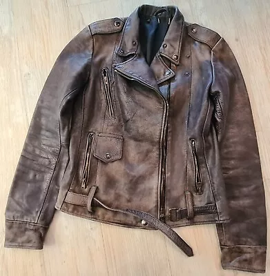 Buy Women's Distressed Leather Biker Motorcycle Style Coat Jacket XS Rock Metal Punk • 24.99£