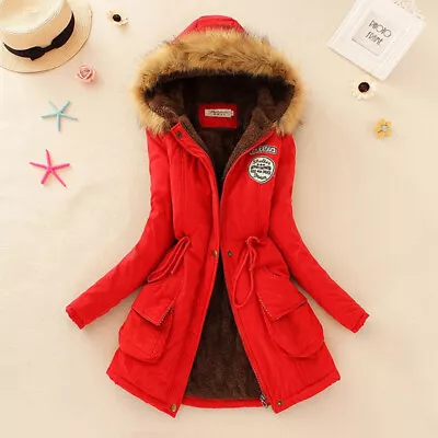 Buy Womens Warm Long Coat Zip Up Winter Parka Coats Outwear Fur Fleece Hooded Jacket • 22.99£