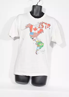 Buy Vintage Fruit Of The Loom T-Shirt XL Single Stitch World Maps 1991 Mens • 49.99£