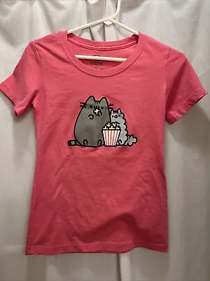 Buy Pusheen 2019 Hot Pink Cats Enjoying Popcorn Junior Small T-shirt • 5.66£