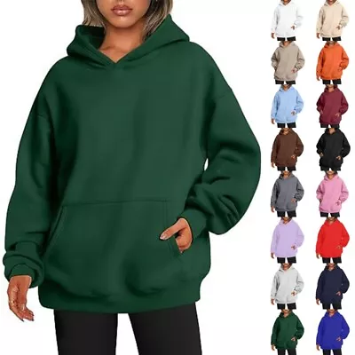 Buy Ladies Hooded Sweatshirt Long Sleeve Hoodies Women Solid Color Fall Casual Thick • 14.99£