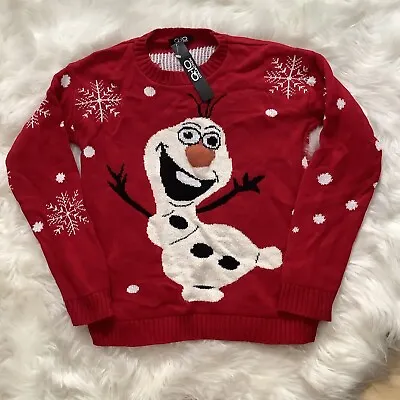 Buy Q-10 Red Christmas OLAF  Frozen Sweater Women Red Snowflake Tight Knit • 20.19£