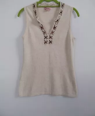Buy Monsoon Natural Knit Top With Wooden Bead Trim, Size 8, Linen Cotton Top • 16£