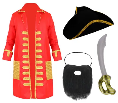 Buy Red Pirate Coat Adults Captain Caribbean Fancy Dress Mens Ladies Jacket Costume • 22.99£