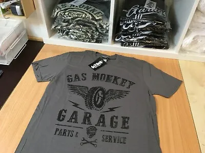 Buy Gas Monkey Garage Mens Charcoal Grey Cotton T-Shirt Tyres Parts & Service BNWT • 12.99£