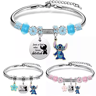 Buy Adjustable Girls Stitch Lilo Charm Bracelet Womens Cute Childrens Jewellery Gift • 1.99£