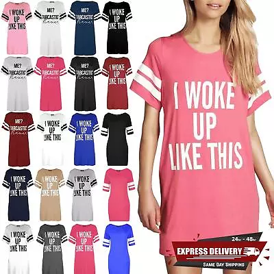 Buy Womens Stripes T Shirt Ladies Cap Sleeve I Woke Up Like This Baggy Shift Dress • 4.49£