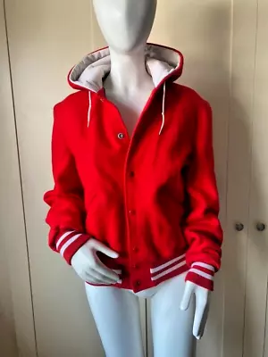 Buy Vintage Delong Varsity Wool Red White Jacket American Size Small Sportswear Hood • 35£