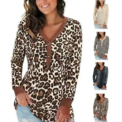 Buy Womens Leopard Print Tops Ladies Pullover Long Sleeve Blouse T Shirt Plus Size • 10.69£
