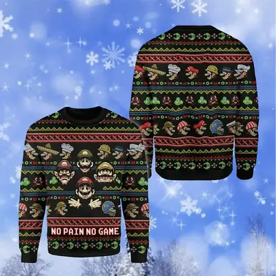 Buy Super Mario Ugly Xmas Sweater, Mario Woolen Sweatshirt, Bowser Mario Yoshi Peach • 41.67£