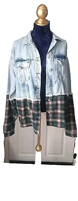 Buy Ladies Boohoo Contrast Check Oversized Denim Jacket Size 6 • 9.99£