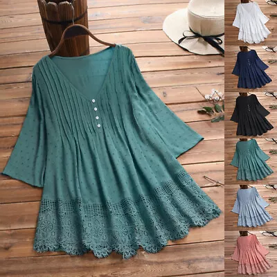 Buy Plus Size 20-28 Womens Lace Baggy Tunic Tops Ladies V Neck Casual T Shirt Blouse • 12.79£