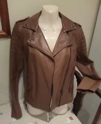 Buy Marks And Spencer M&S Ladies TAN Faux Leather VEGAN Jacket Biker Style Size 8 • 29.99£