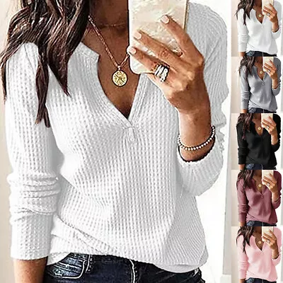 Buy Womens V Neck Long Sleeve Pullover T Shirt Casual Loose Ladies Blouse Tops Plus • 12.89£