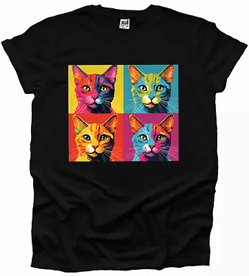 Buy Cat Funny Andy Warhol Style Pop Art Kitten Cute Animal Mens Tshirt Woman Unisex • 12.99£