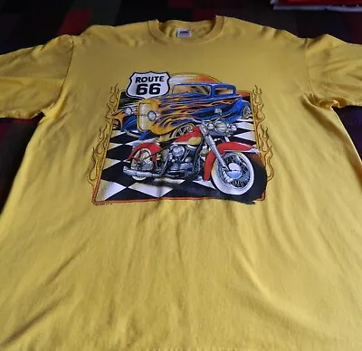 Buy 2 T-shirts Size L Yellow, Black With Designs To Front - Eagle And Route 66 • 3.99£