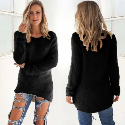 Buy Womens Faux Fur Fluffy Jumper T Shirt Ladies Long Sleeve Winter Blouse Tops Size • 10.29£