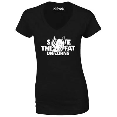 Buy Save The Fat Unicorns Womens T-Shirt V-Neck Conservation Africa Rhino Funny • 12.99£