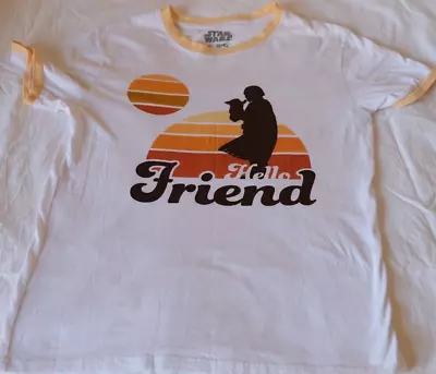 Buy Star Wars Disney Mandalorian & The Child T Shirt Hello Friend Retro White Size M • 15.76£