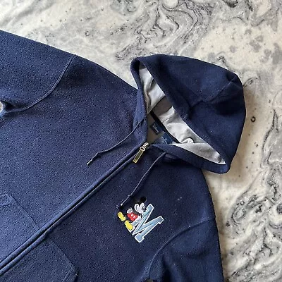 Buy Mickey Mouse Disney Store Full Zip Navy Fleece Spell Out Back Jacket S Small • 24.99£